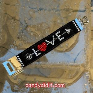 New Handmade Black Suede Crystal Love Cuff Bracelet By Candy Did It!